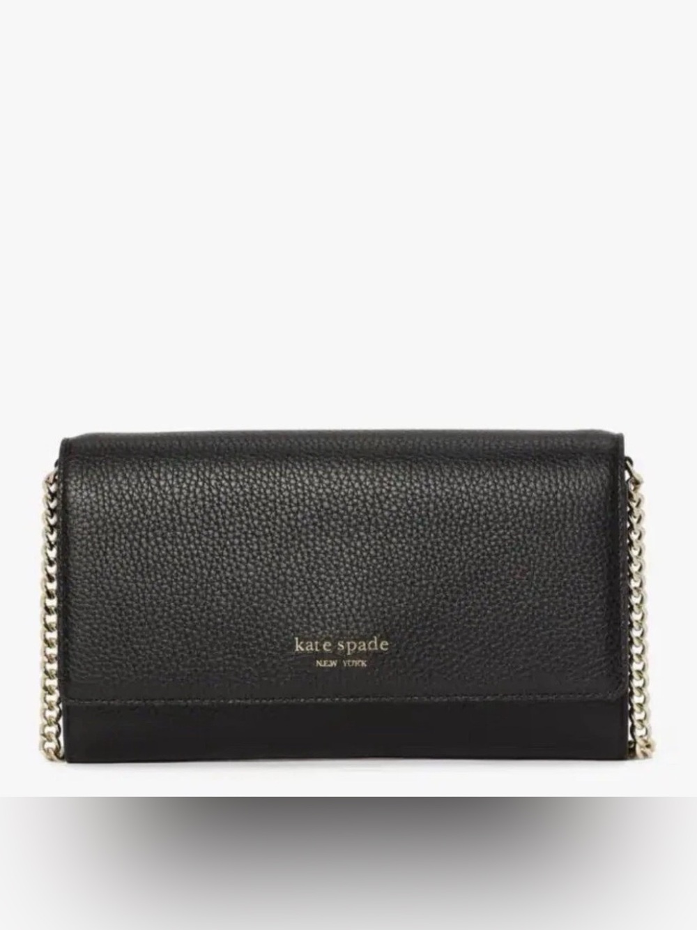 Kate Spade Black Pebbled Leather Chain Wallet Roulette Chain Clutch